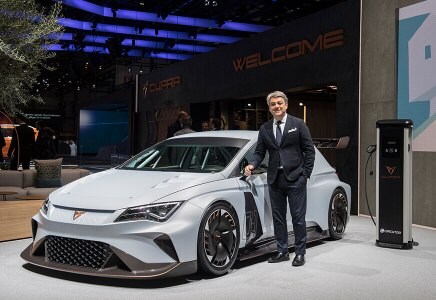 Luca de Meo president of SEAT with a CUPRA model in Geneva Motor Show