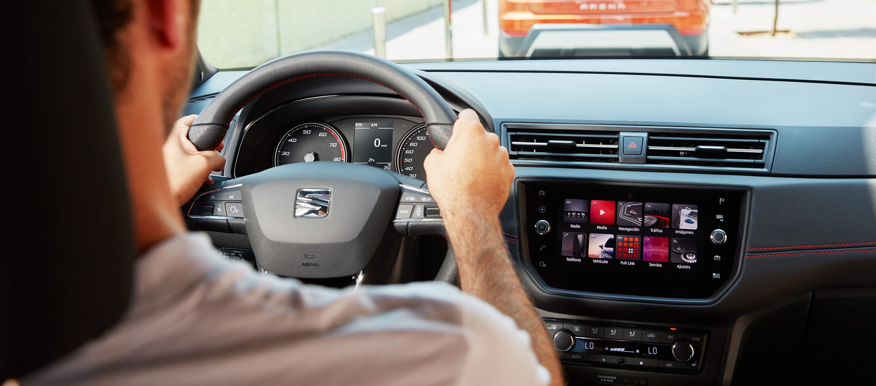 SEAT new car services and maintenance – front view of driving with his eyes in the rear view mirror