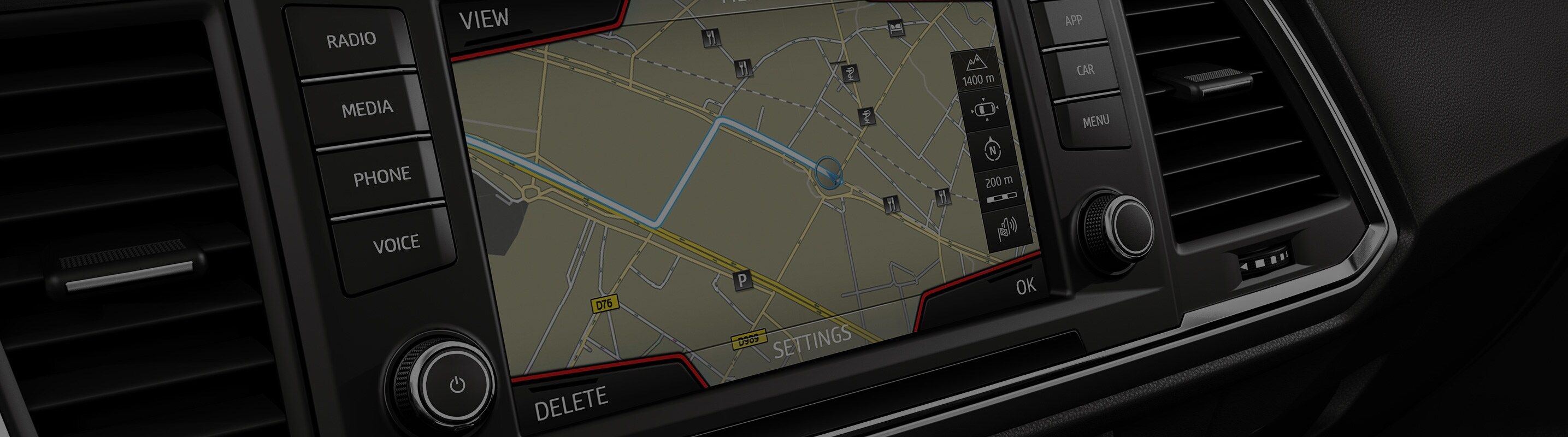SEAT Navi System car map updates - generic map view dashboard orange outline