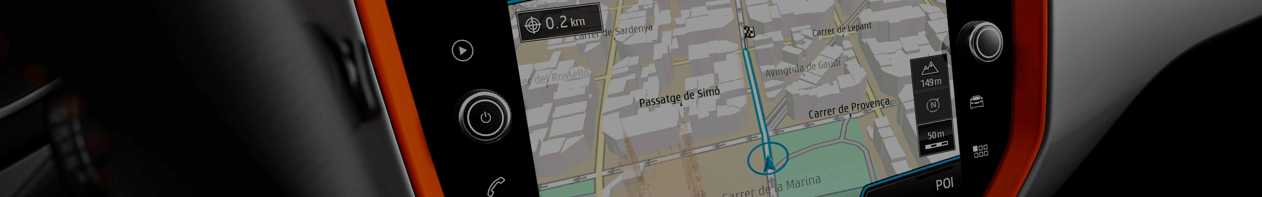 SEAT Navi System car map updates - generic map view dashboard orange outline