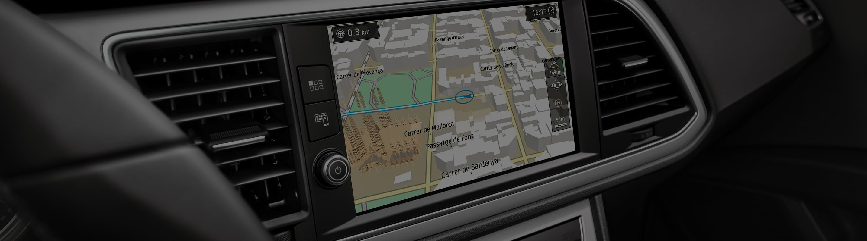 SEAT Navi System car map updates - generic map view dashboard orange outline