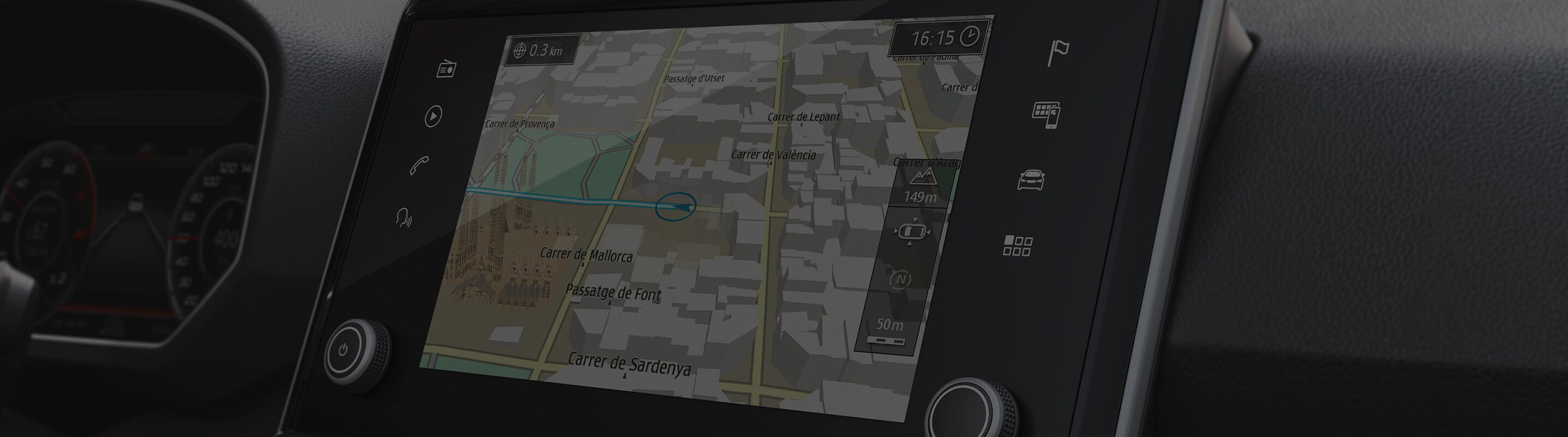SEAT Navi System car map updates - generic map view dashboard orange outline